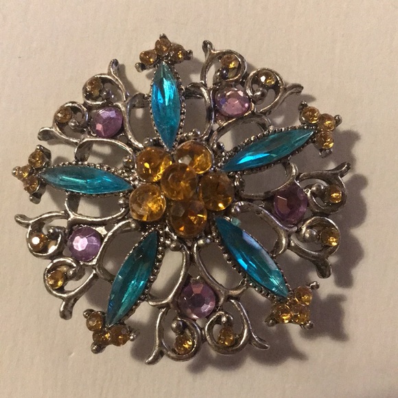 Purple, Blue and Yellow Heart Brooch - costume jewelry - Picture 1 of 6